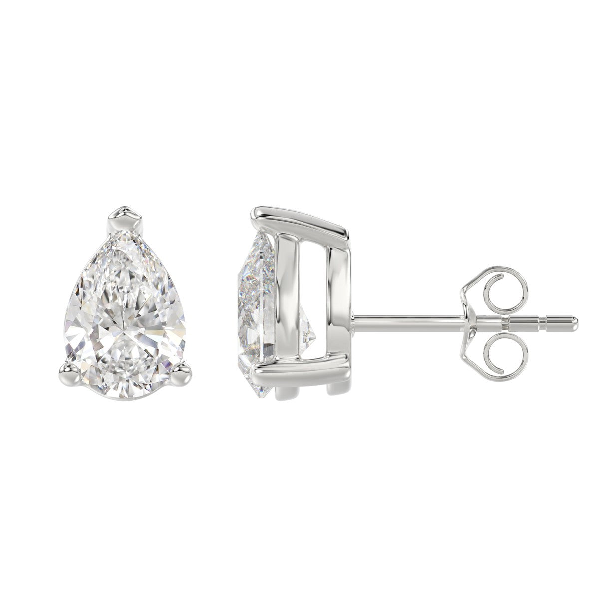 4 Carat Pear Lab Grown Diamond Stud Earrings White Gold down view