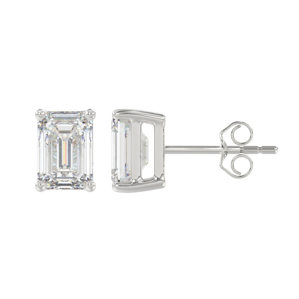 4 Carat Emerald Cut Lab Grown Diamond Stud Earrings White Gold down view