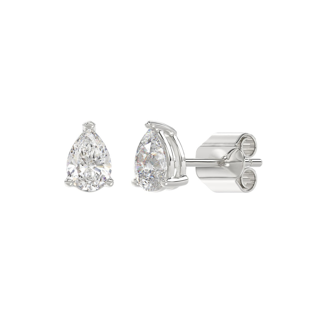 1 Carat Pear Lab Grown Diamond Stud Earrings White Gold down view
