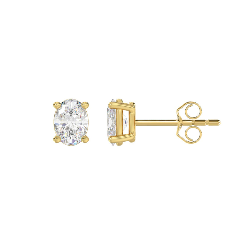 1 Carat Oval Lab Grown Diamond Stud Earrings Yellow Gold down view