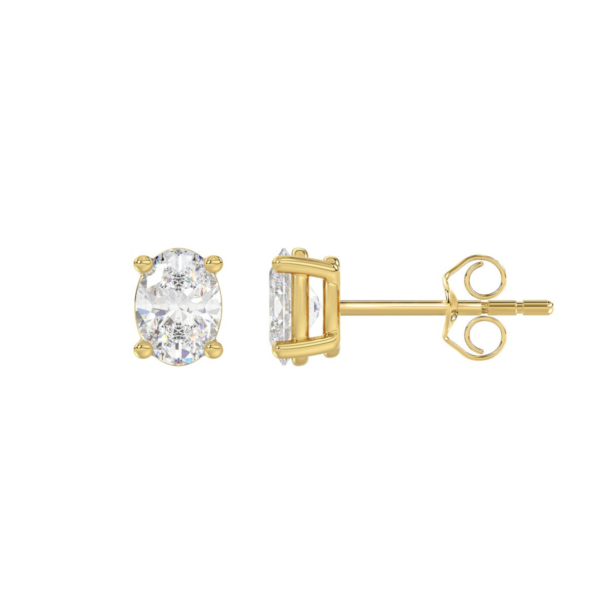1 Carat Oval Lab Grown Diamond Stud Earrings Yellow Gold down view