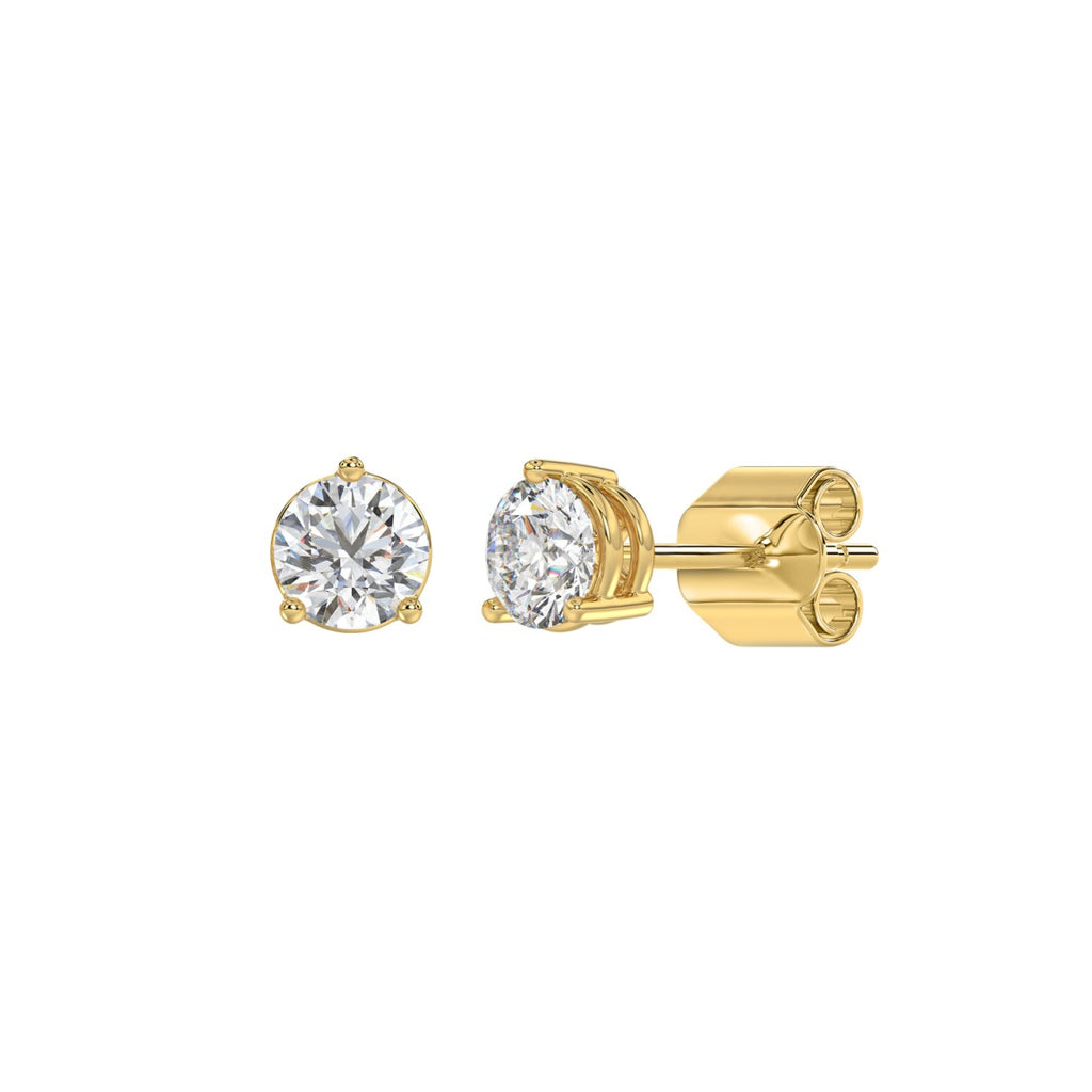 1 Carat Round Brilliant Lab Grown Diamond Stud Earrings Yellow Gold flat view