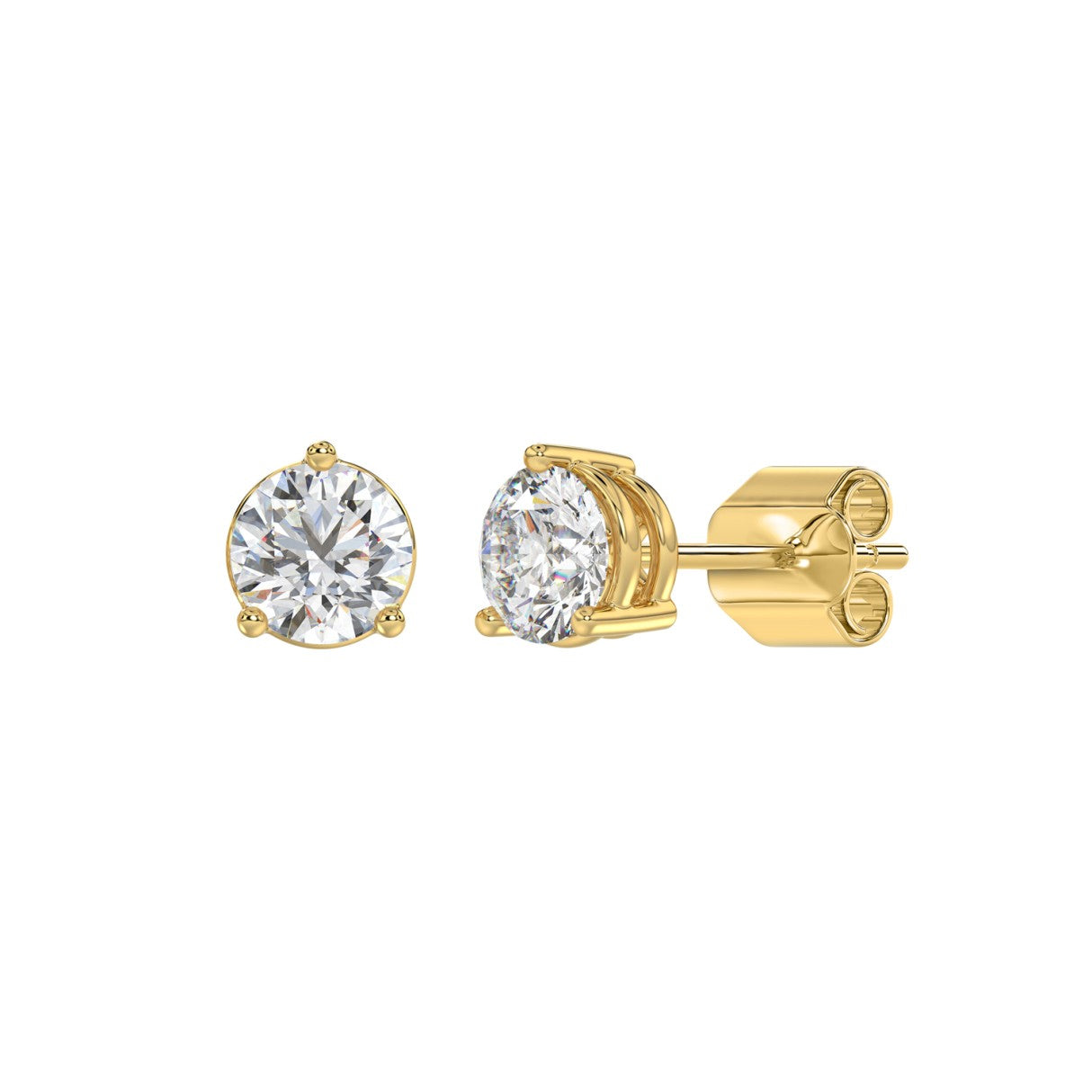 2 Carat Round Brilliant Lab Grown Diamond Stud Earrings Yellow Gold flat view