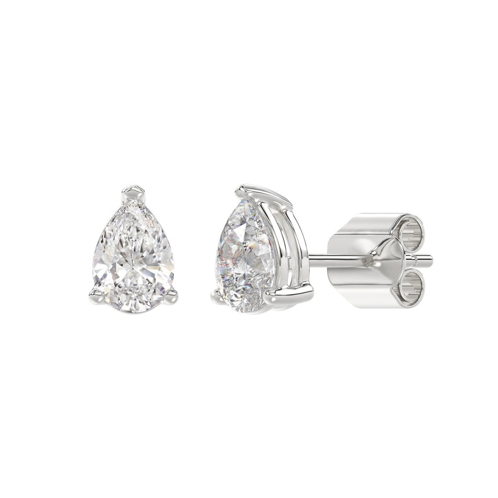 2 Carat Pear Lab Grown Diamond Stud Earrings White Gold flat view