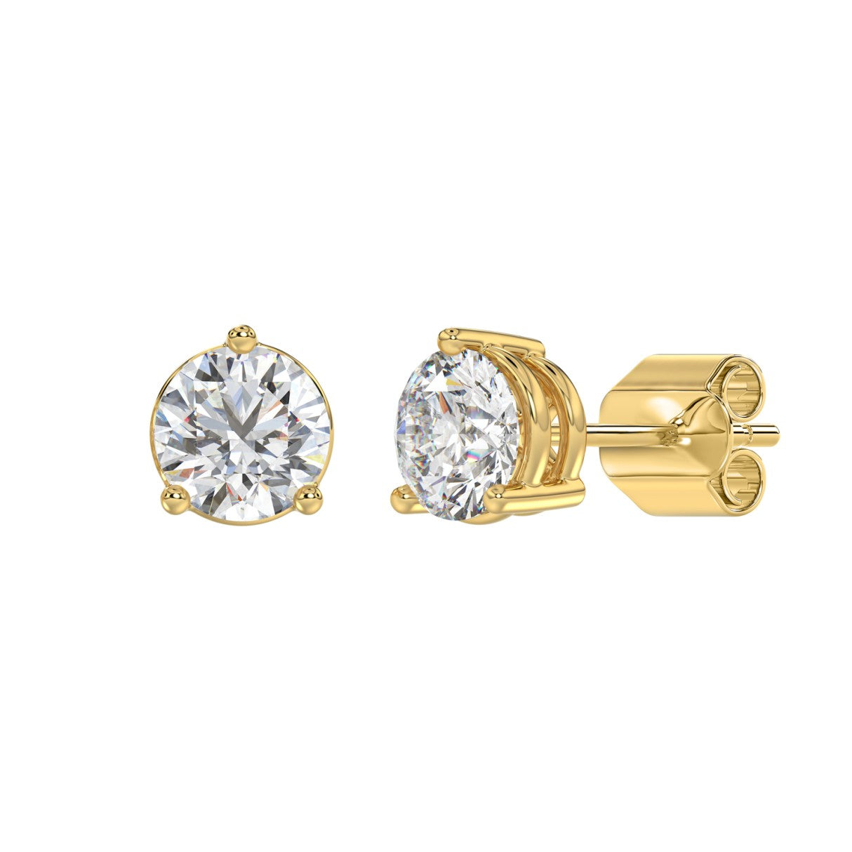 4 Carat Round Brilliant Lab Grown Diamond Stud Earrings Yellow Gold flat view