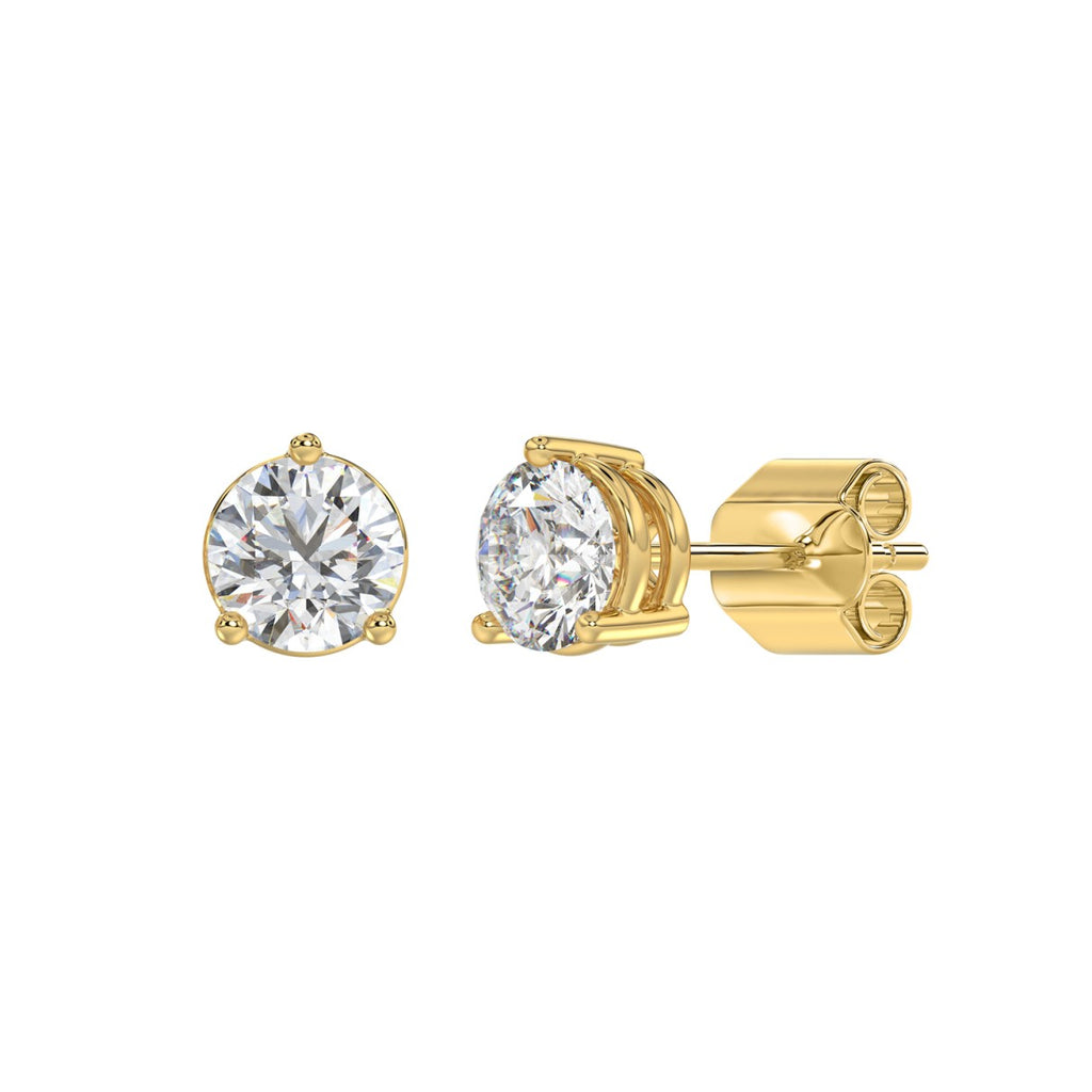 2.5 Carat Round Brilliant Lab Grown Diamond Stud Earrings Yellow Gold flat view