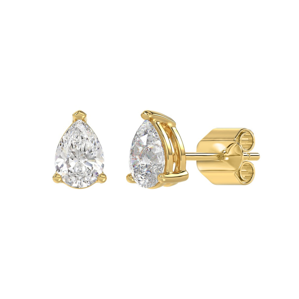 2 Carat Pear Lab Grown Diamond Stud Earrings Yellow Gold flat view
