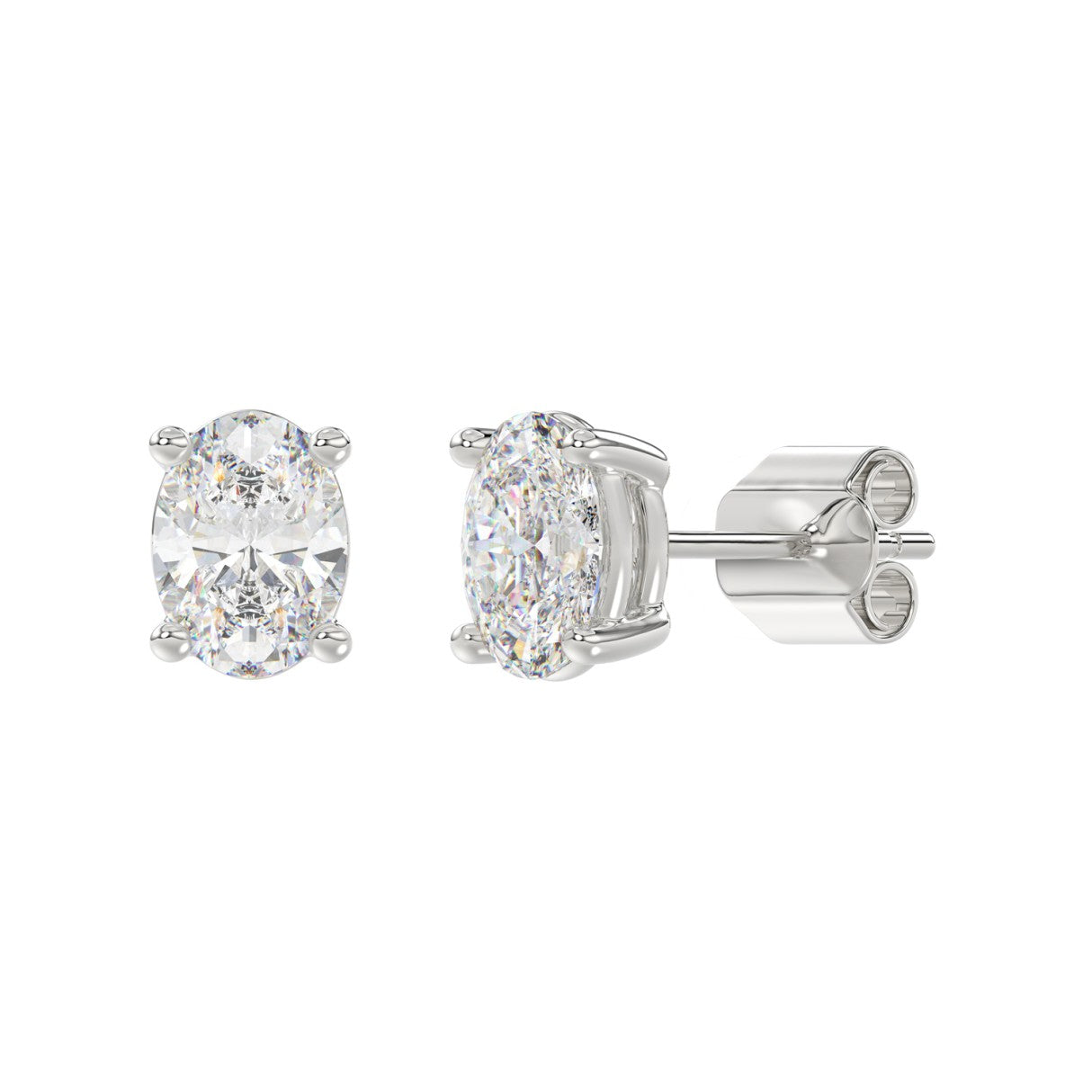 3 Carat Oval Lab Grown Diamond Stud Earrings White Gold flat view