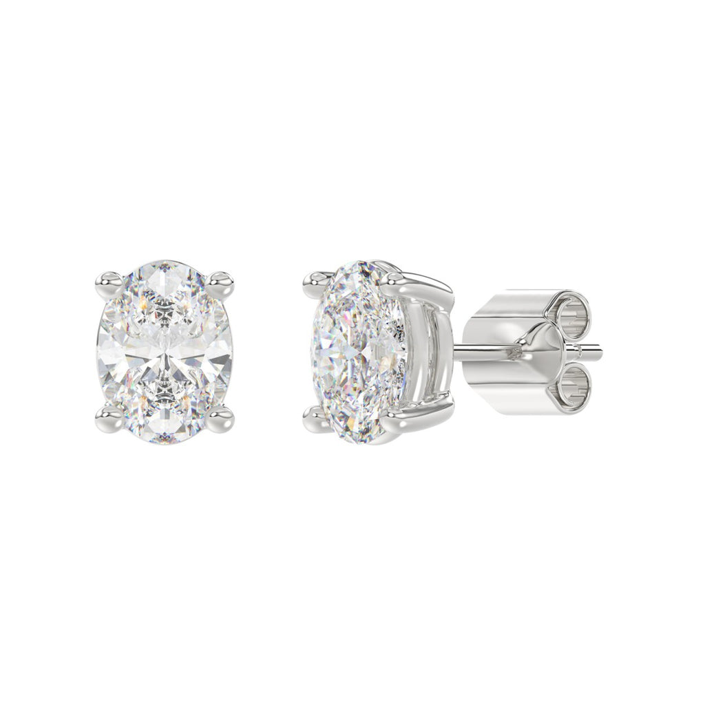 4 Carat Oval Lab Grown Diamond Stud Earrings White Gold flat view