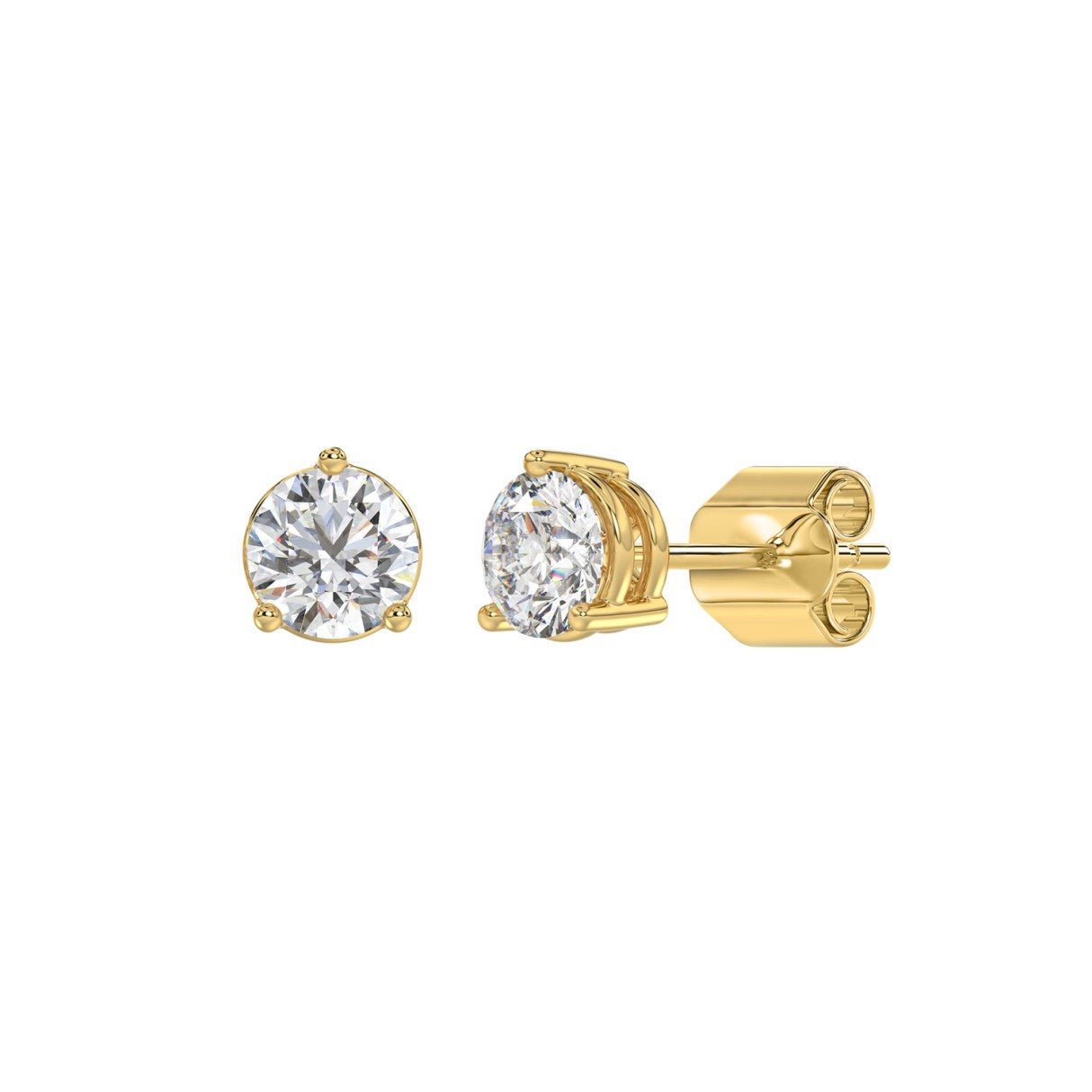 1.5 Carat Round Brilliant Lab Grown Diamond Stud Earrings Yellow Gold flat view