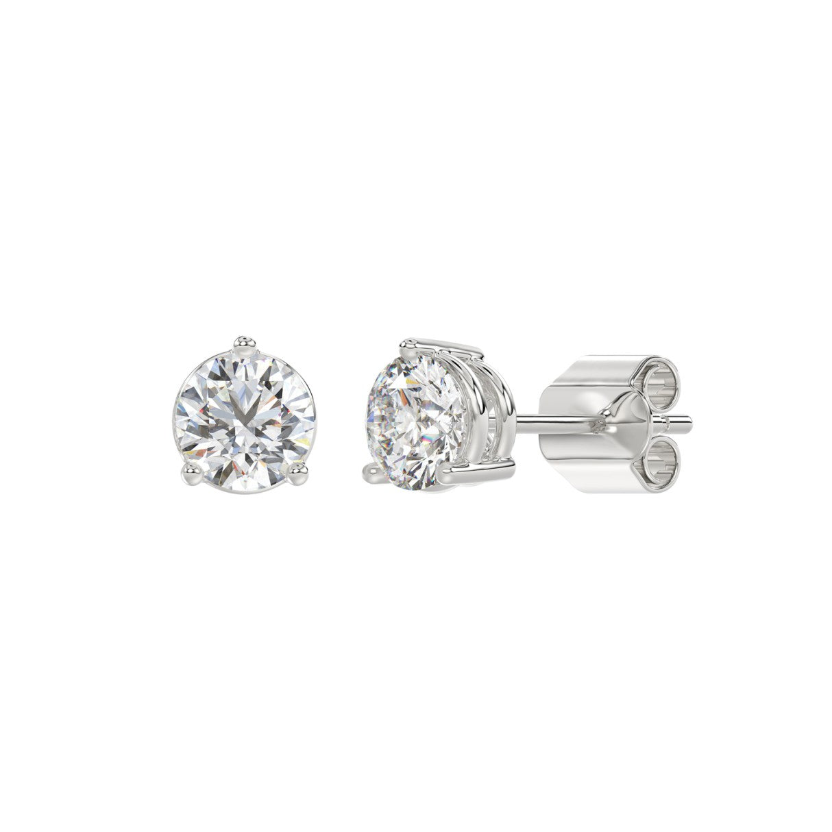 2 Carat Round Brilliant Lab Grown Diamond Stud Earrings White Gold flat view