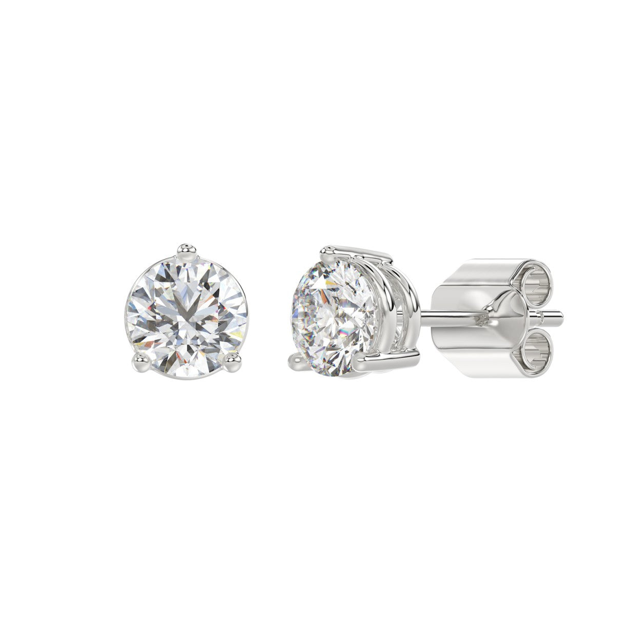 3 Carat Round Brilliant Lab Grown Diamond Stud Earrings White Gold flat view