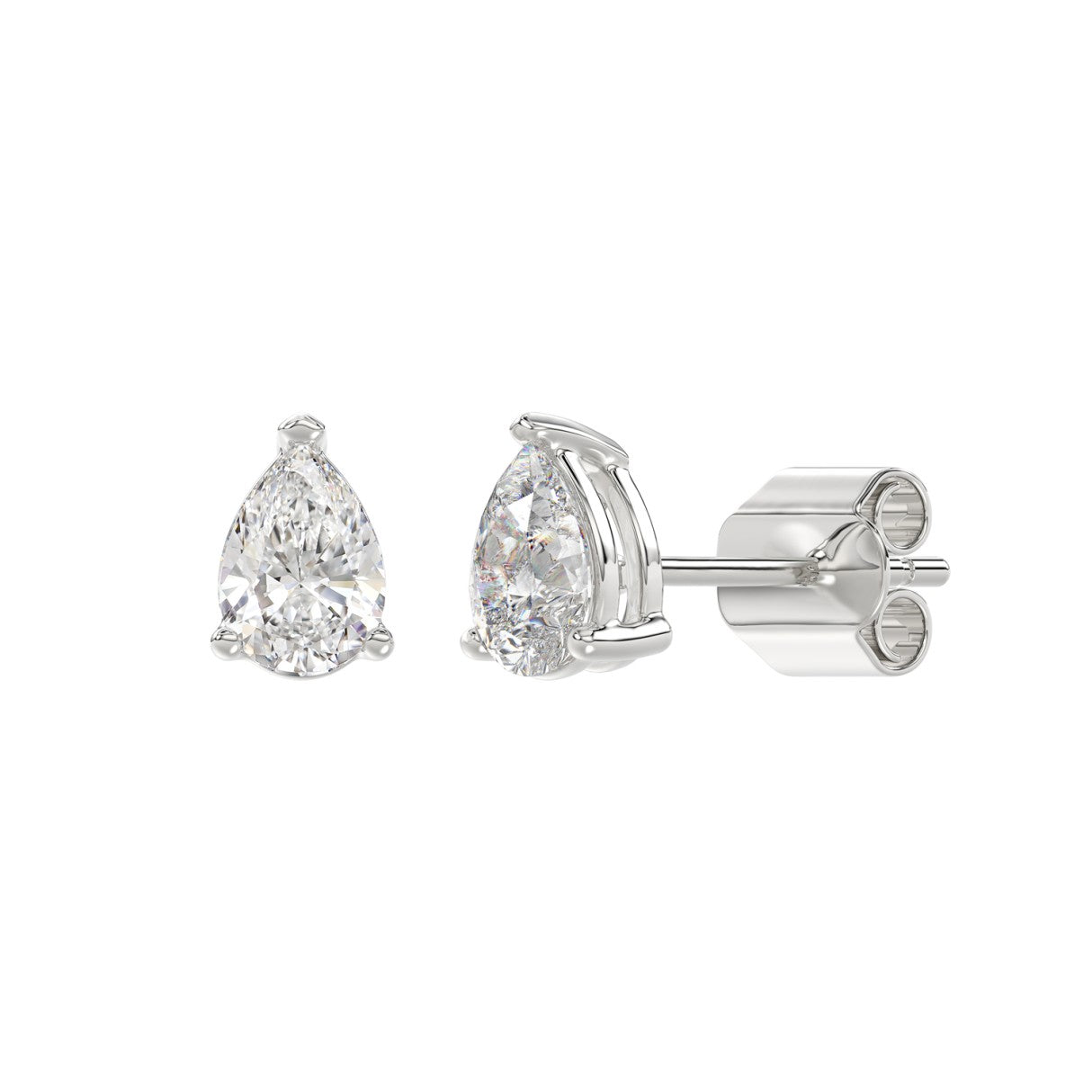 1.5 Carat Pear Lab Grown Diamond Stud Earrings White Gold flat view