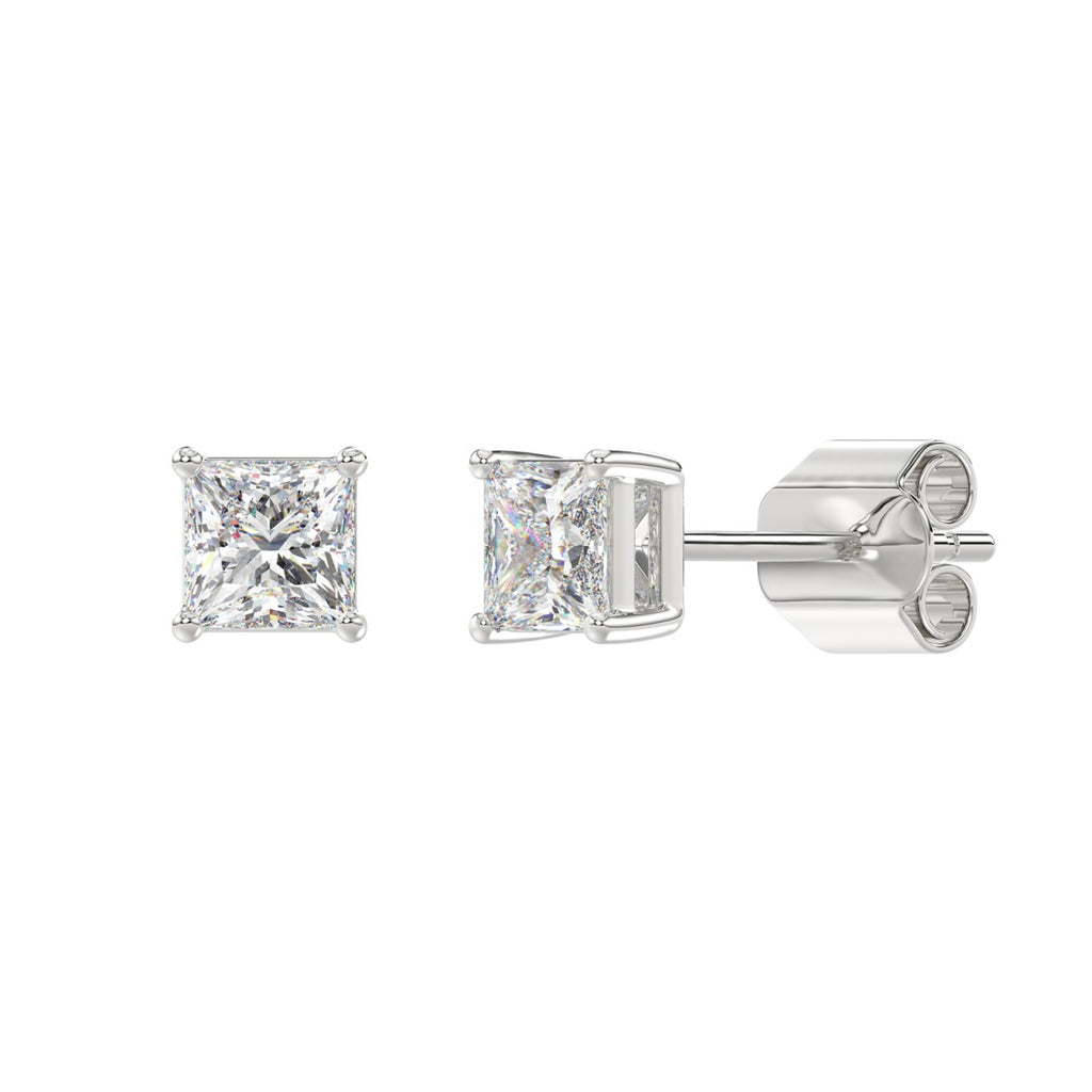 1.5 Carat Princess Lab Grown Diamond Stud Earrings White Gold flat view