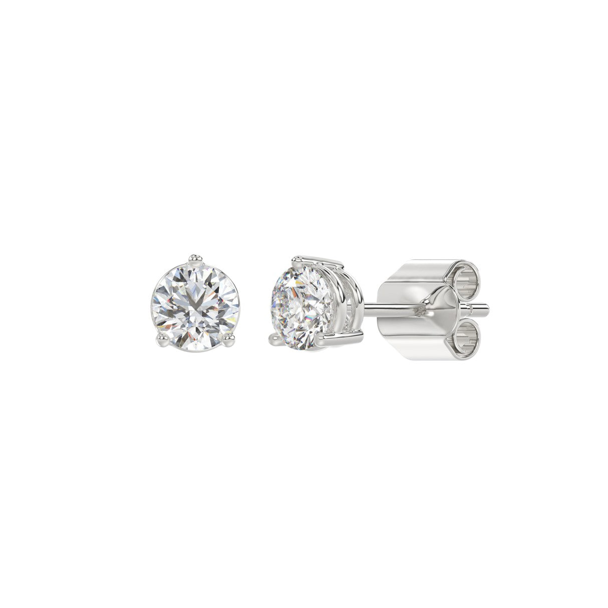 1 Carat Round Brilliant Lab Grown Diamond Stud Earrings White Gold flat view