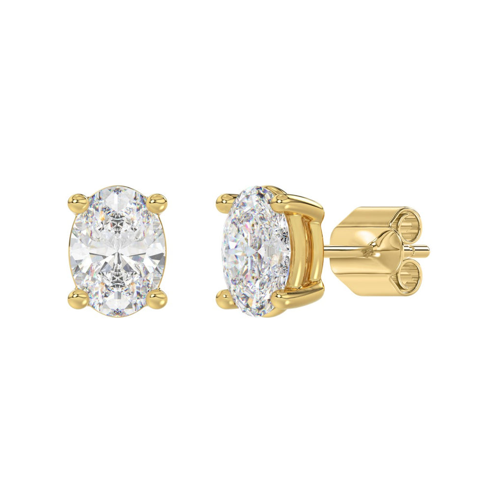 4 Carat Oval Lab Grown Diamond Stud Earrings Yellow Gold flat view