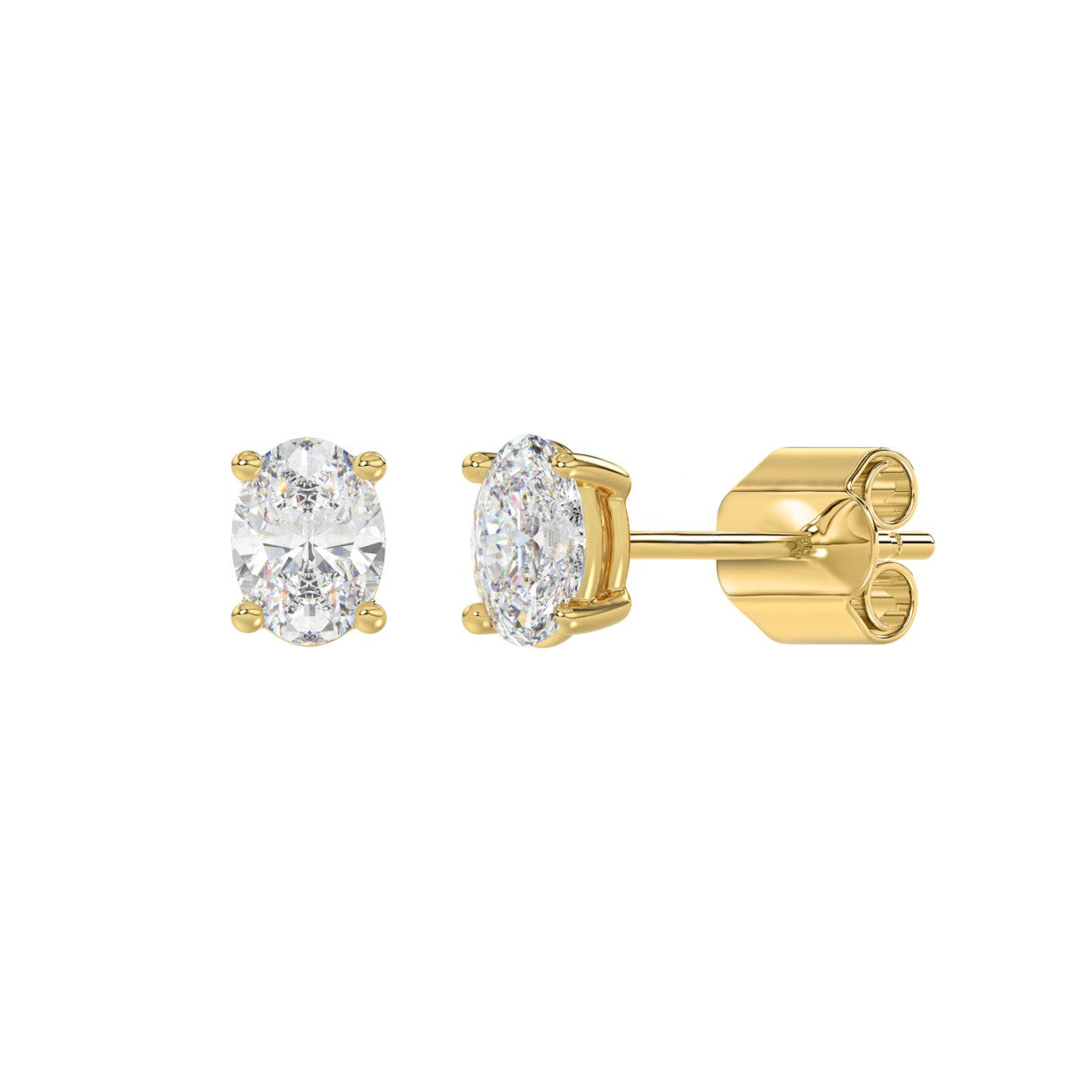 1 Carat Oval Lab Grown Diamond Stud Earrings Yellow Gold flat view