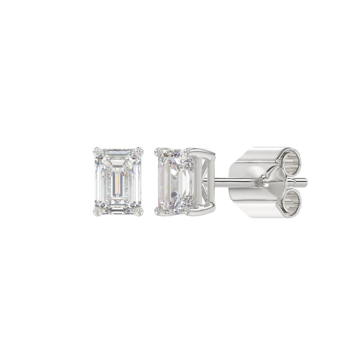 1 Carat Emerald Cut Lab Grown Diamond Stud Earrings White Gold flat view