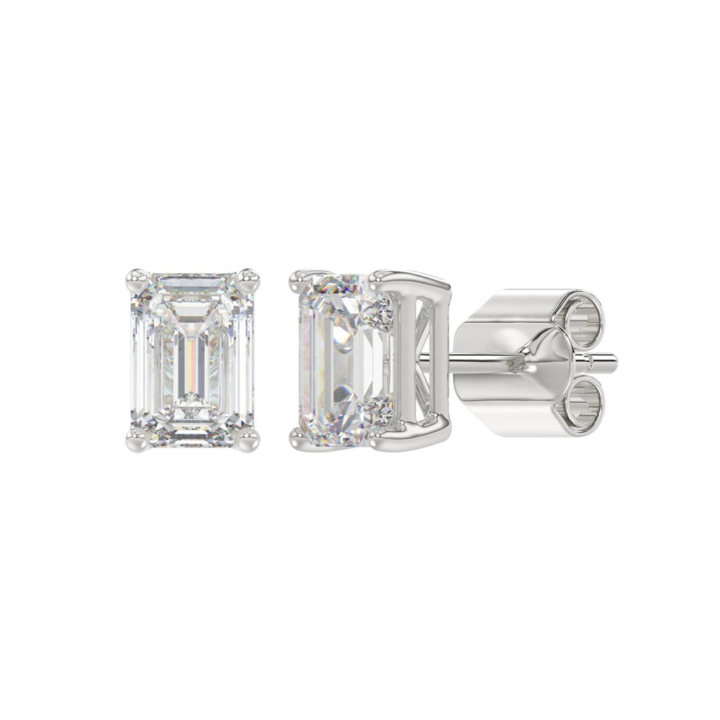 2.5 Carat Emerald Cut Lab Grown Diamond Stud Earrings White Gold flat view