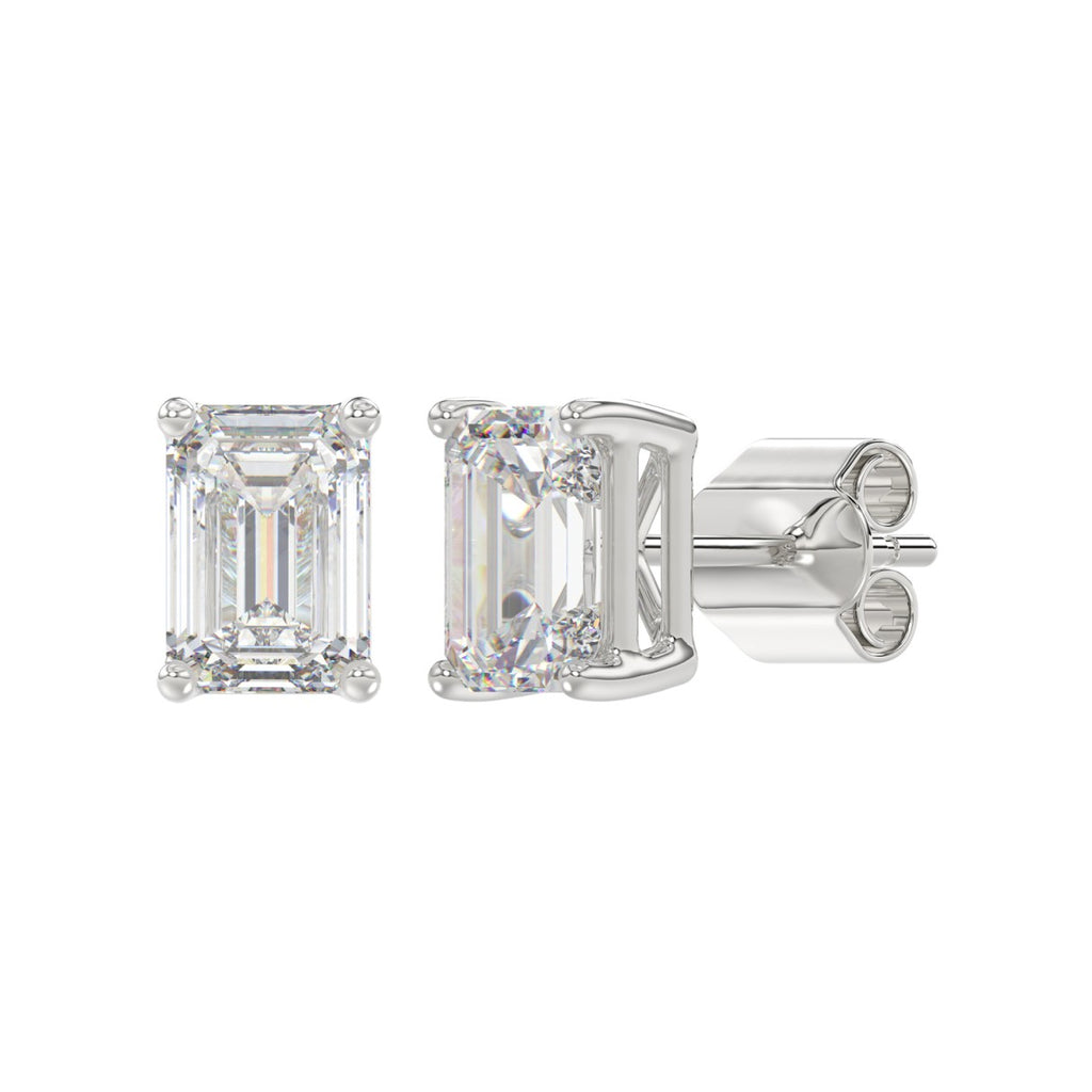 4 Carat Emerald Cut Lab Grown Diamond Stud Earrings White Gold flat view