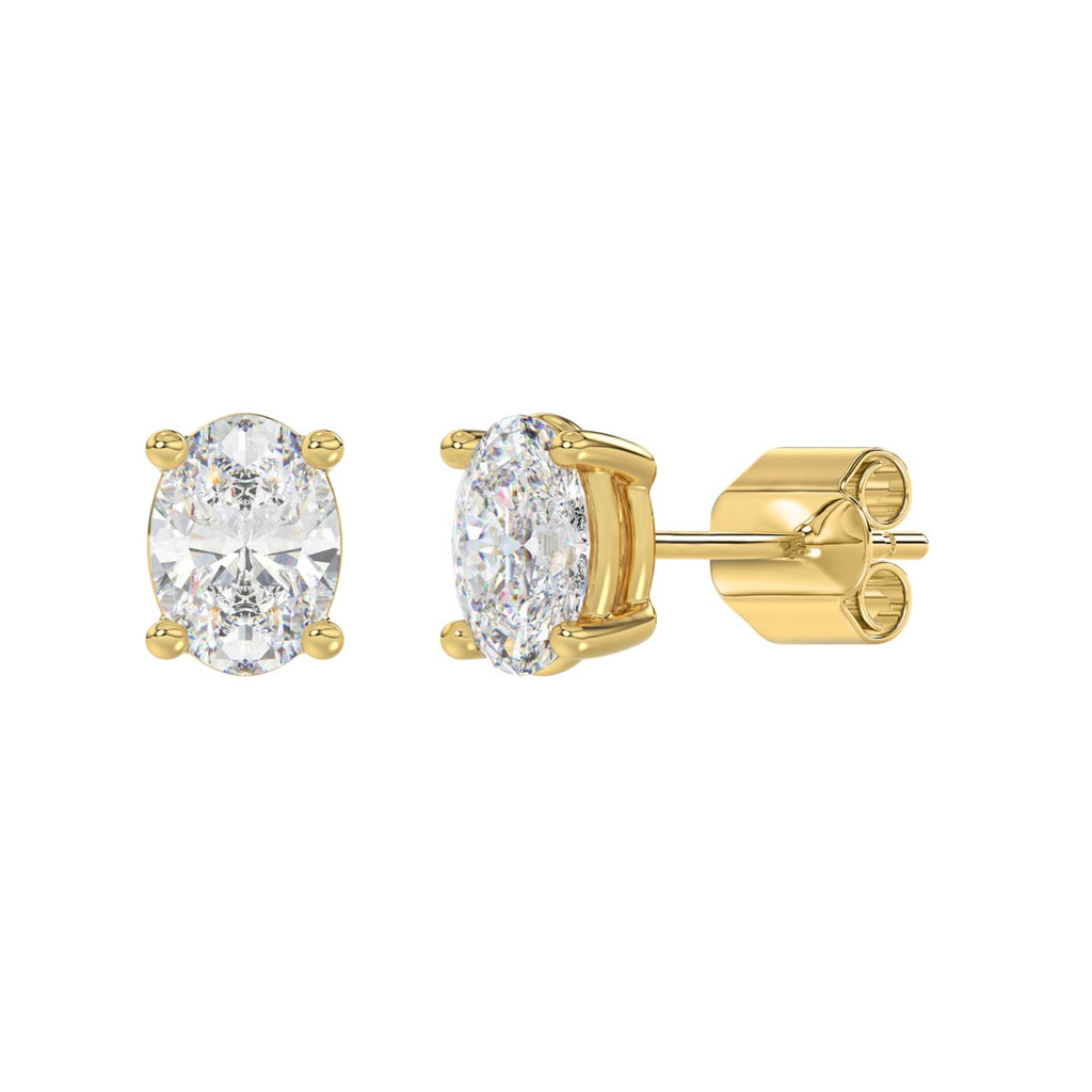 2.5 Carat Oval Lab Grown Diamond Stud Earrings Yellow Gold flat view