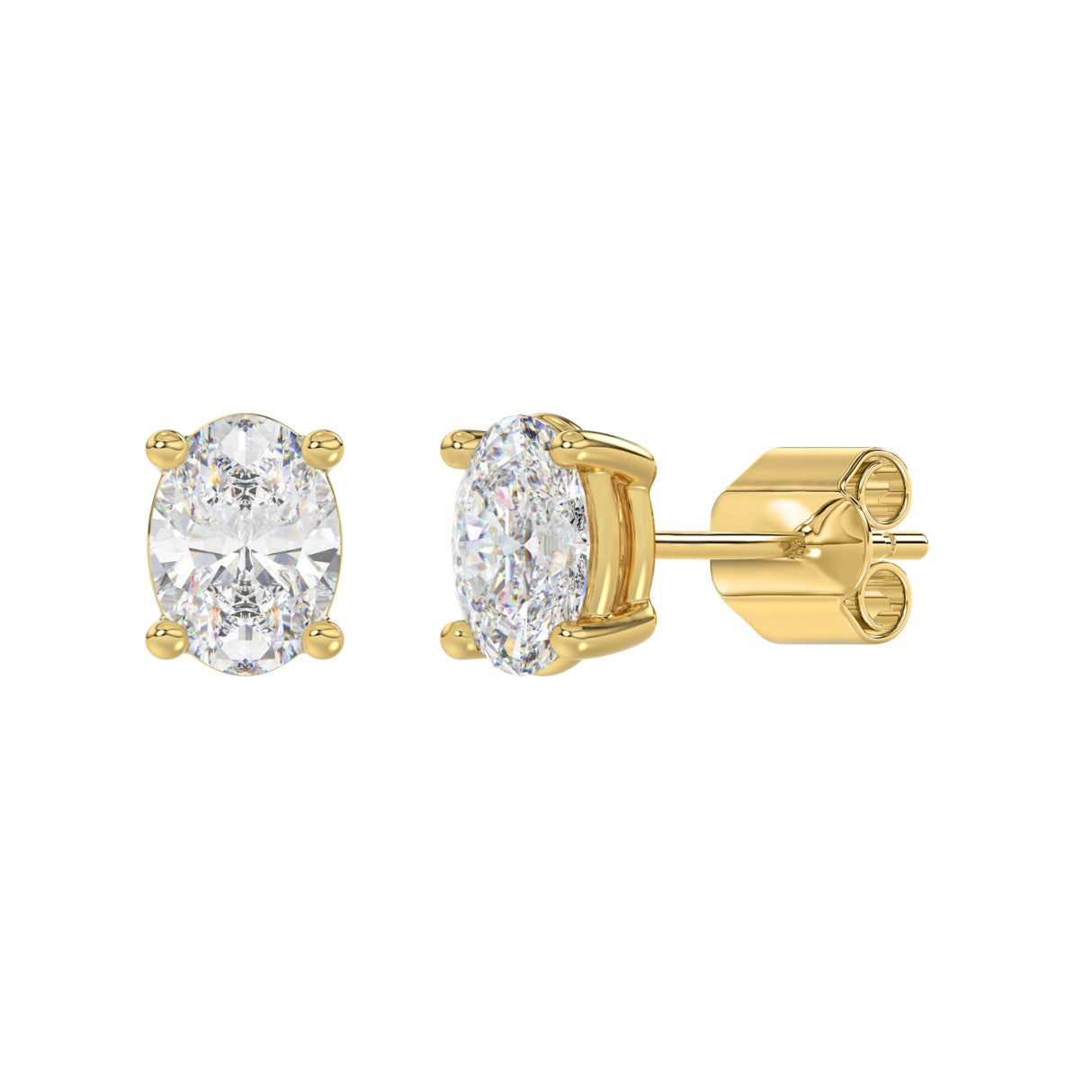 2.5 Carat Oval Lab Grown Diamond Stud Earrings Yellow Gold flat view