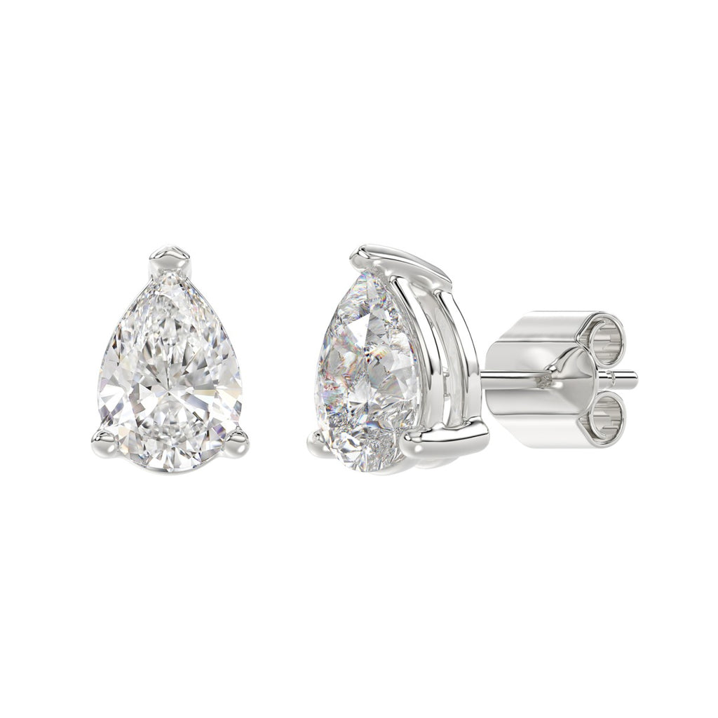 4 Carat Pear Lab Grown Diamond Stud Earrings White Gold flat view