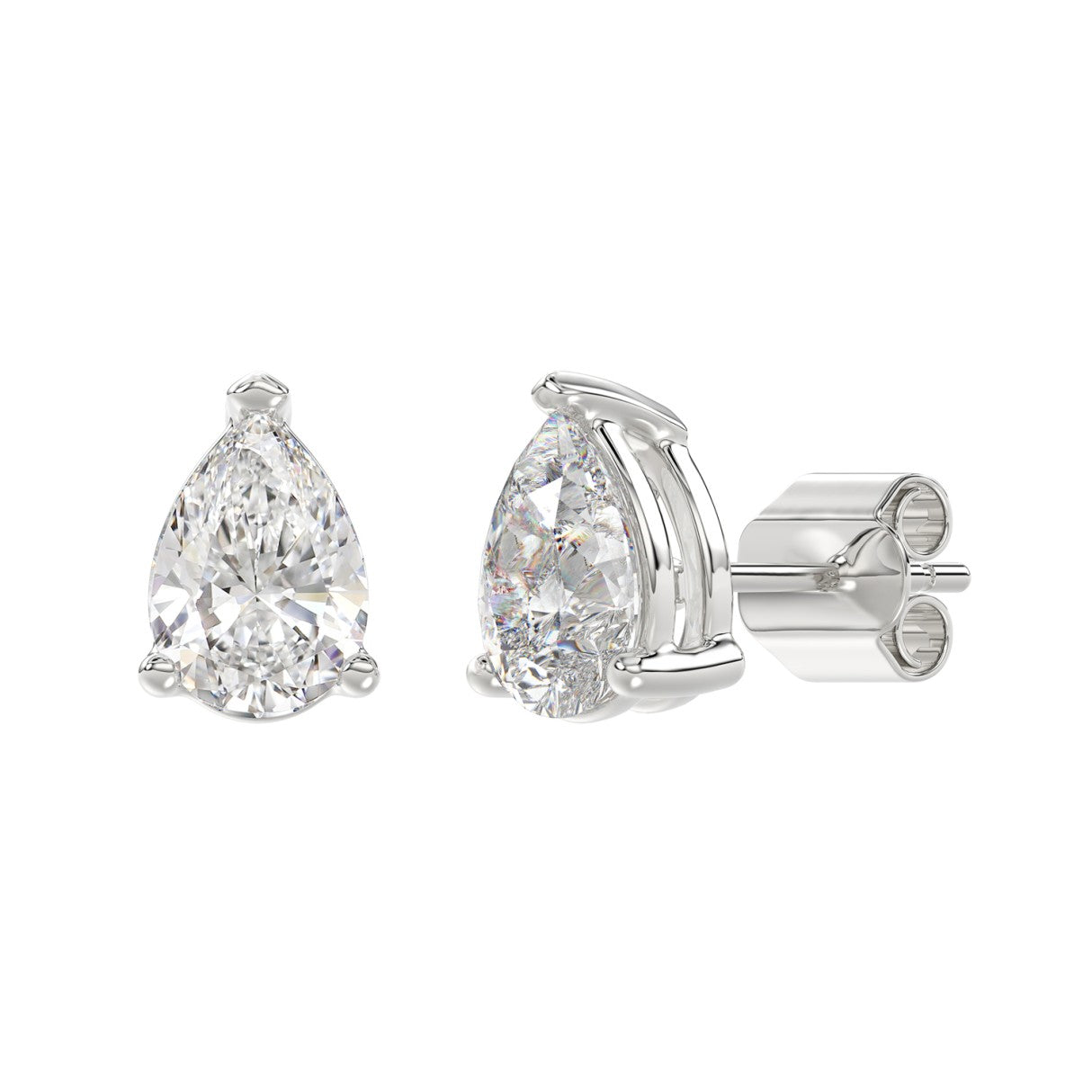 4 Carat Pear Lab Grown Diamond Stud Earrings White Gold flat view