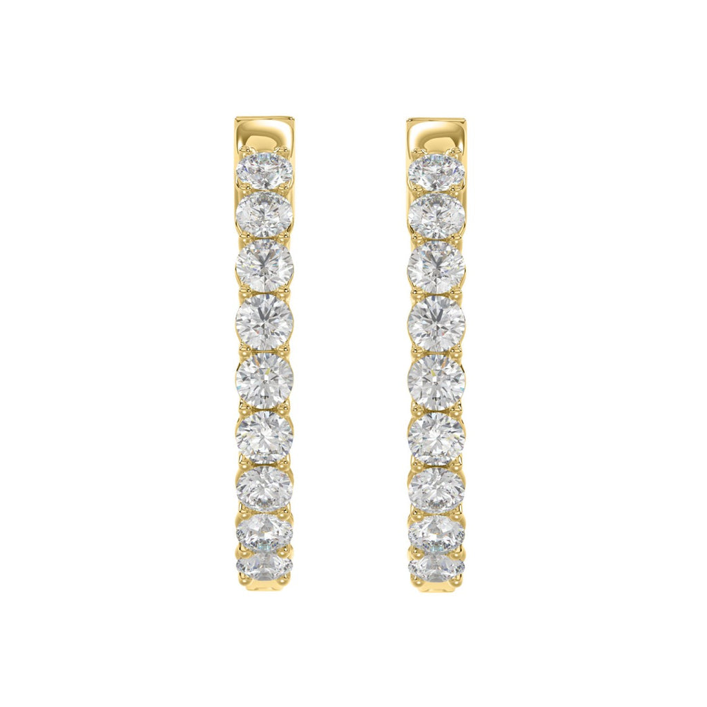 5 Carat Inside-Out Round Lab Grown Diamond Hoop Earrings Yellow Gold flat view