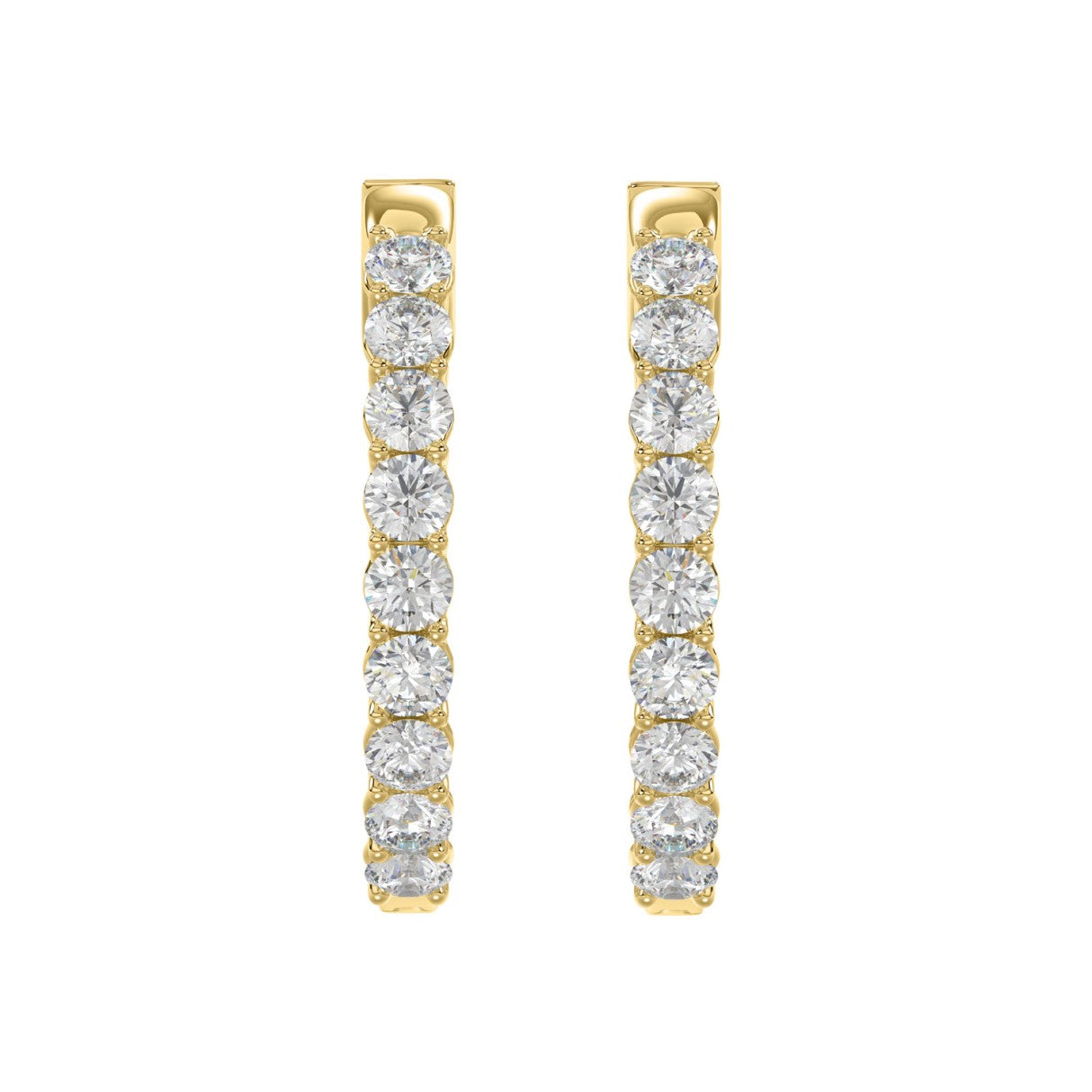 5 Carat Inside-Out Round Lab Grown Diamond Hoop Earrings Yellow Gold flat view