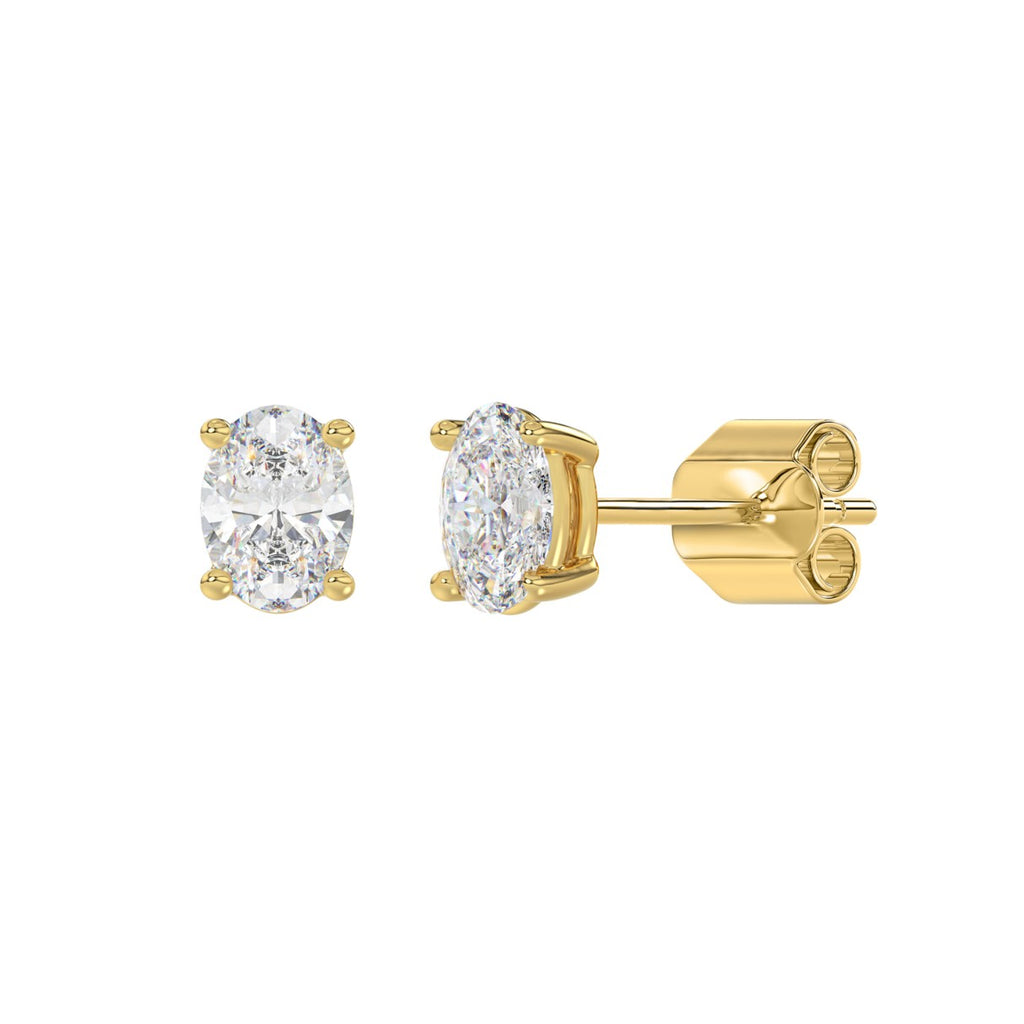 1.5 Carat Oval Lab Grown Diamond Stud Earrings Yellow Gold flat view