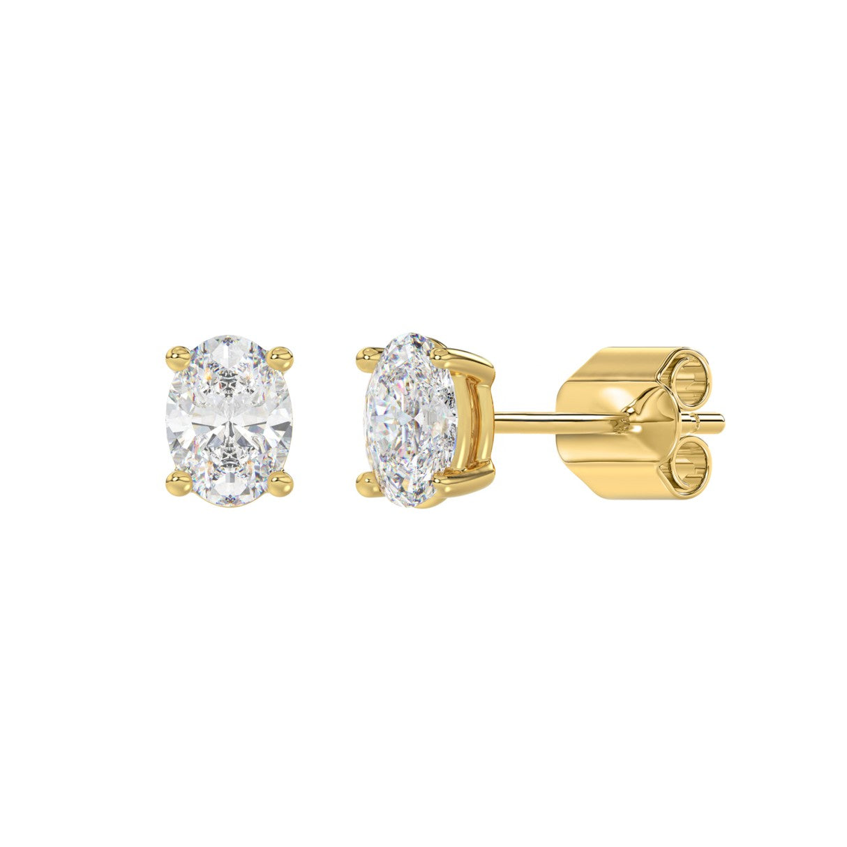1.5 Carat Oval Lab Grown Diamond Stud Earrings Yellow Gold flat view