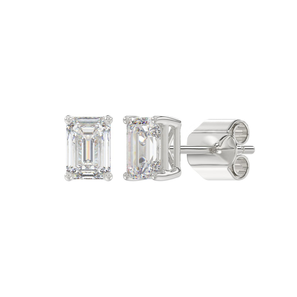 1.5 Carat Emerald Cut Lab Grown Diamond Stud Earrings White Gold flat view