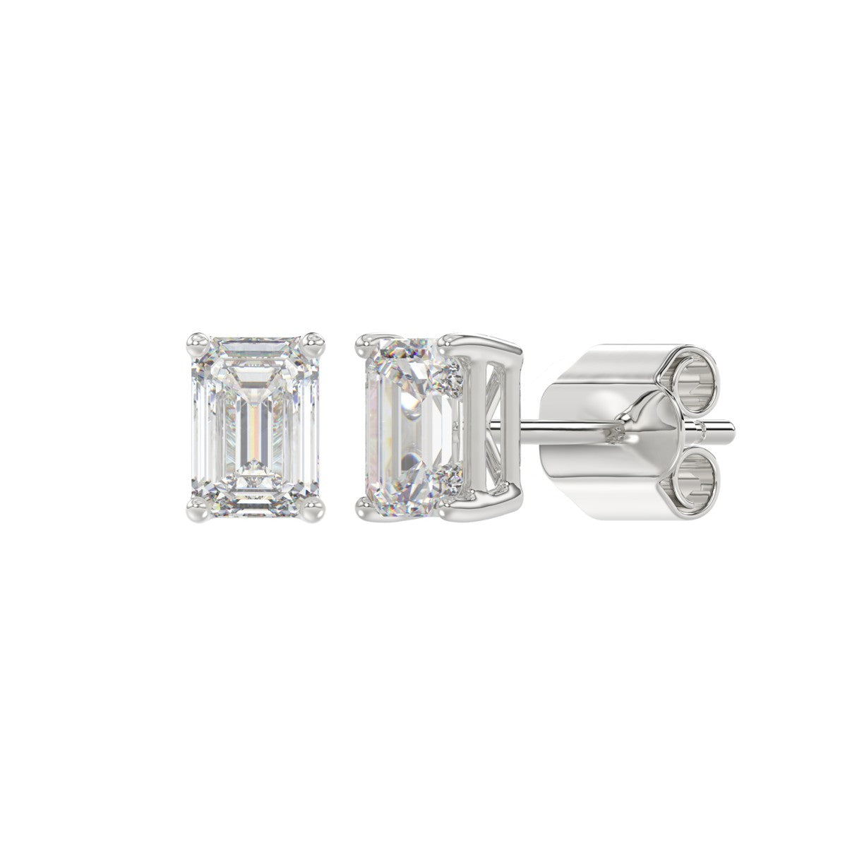 1.5 Carat Emerald Cut Lab Grown Diamond Stud Earrings White Gold flat view