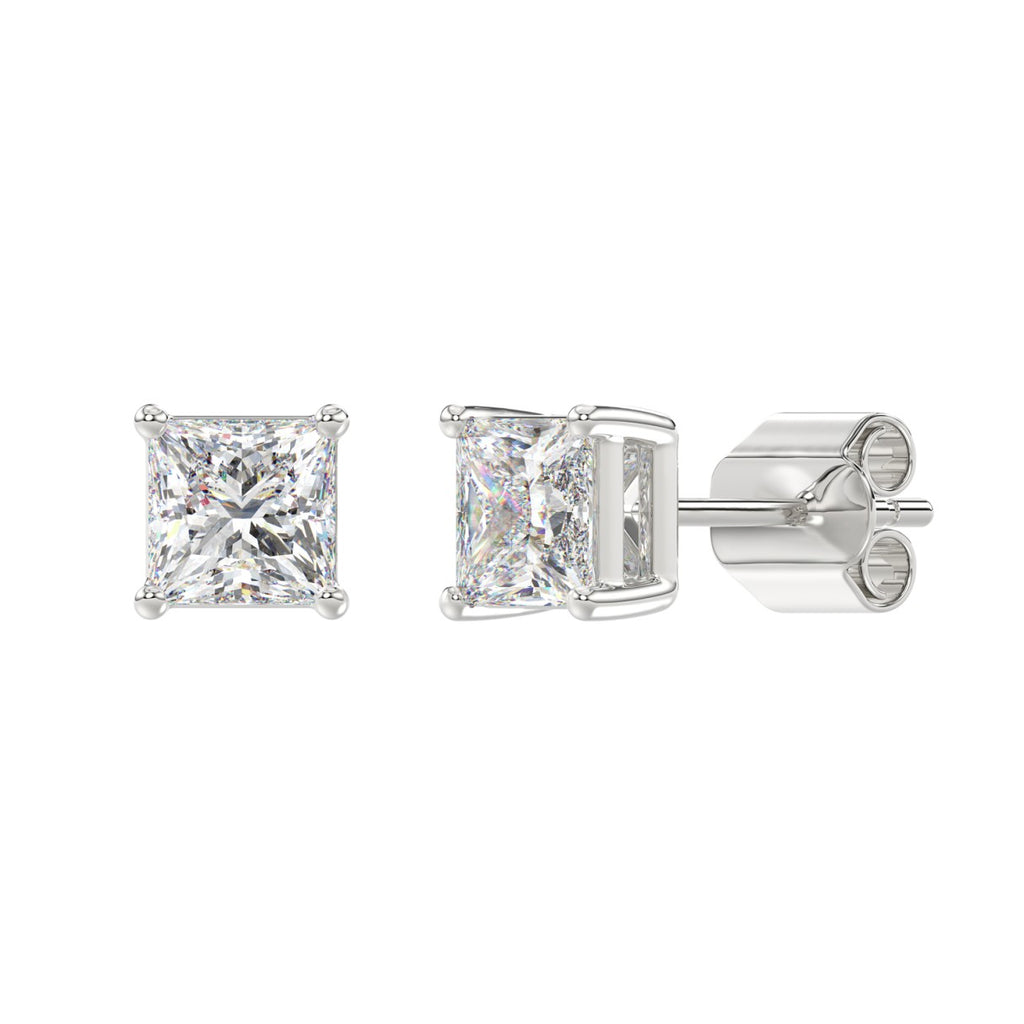 2.5 Carat Princess Lab Grown Diamond Stud Earrings White Gold flat view