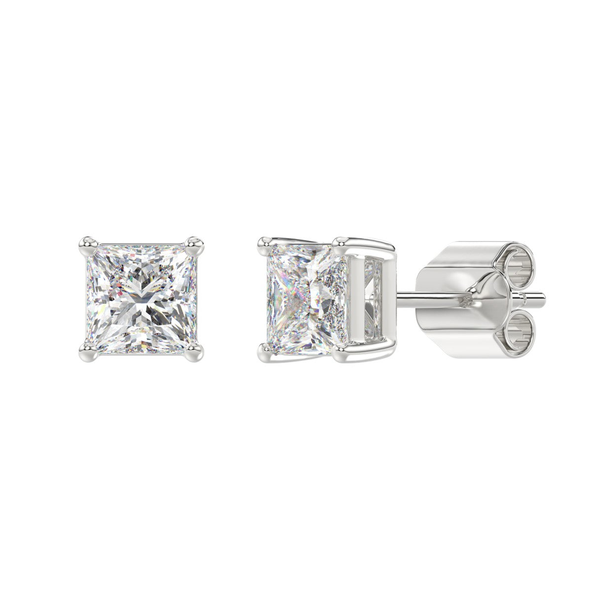 2.5 Carat Princess Lab Grown Diamond Stud Earrings White Gold flat view